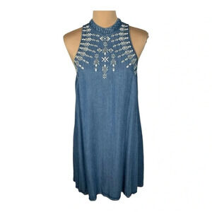 Speechless Embroidered Denim Dress Medium